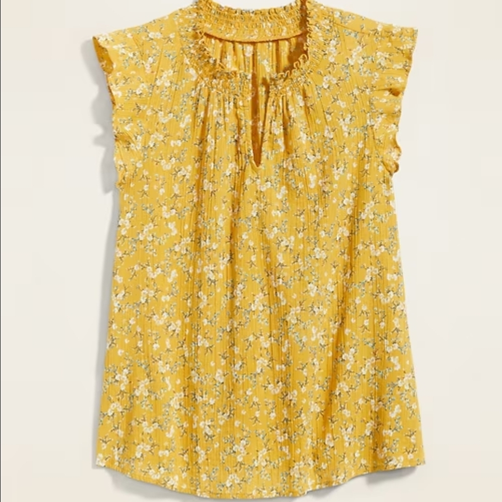 Old Navy/Gap Smocked-Neck Floral-Print Gauze Blouse